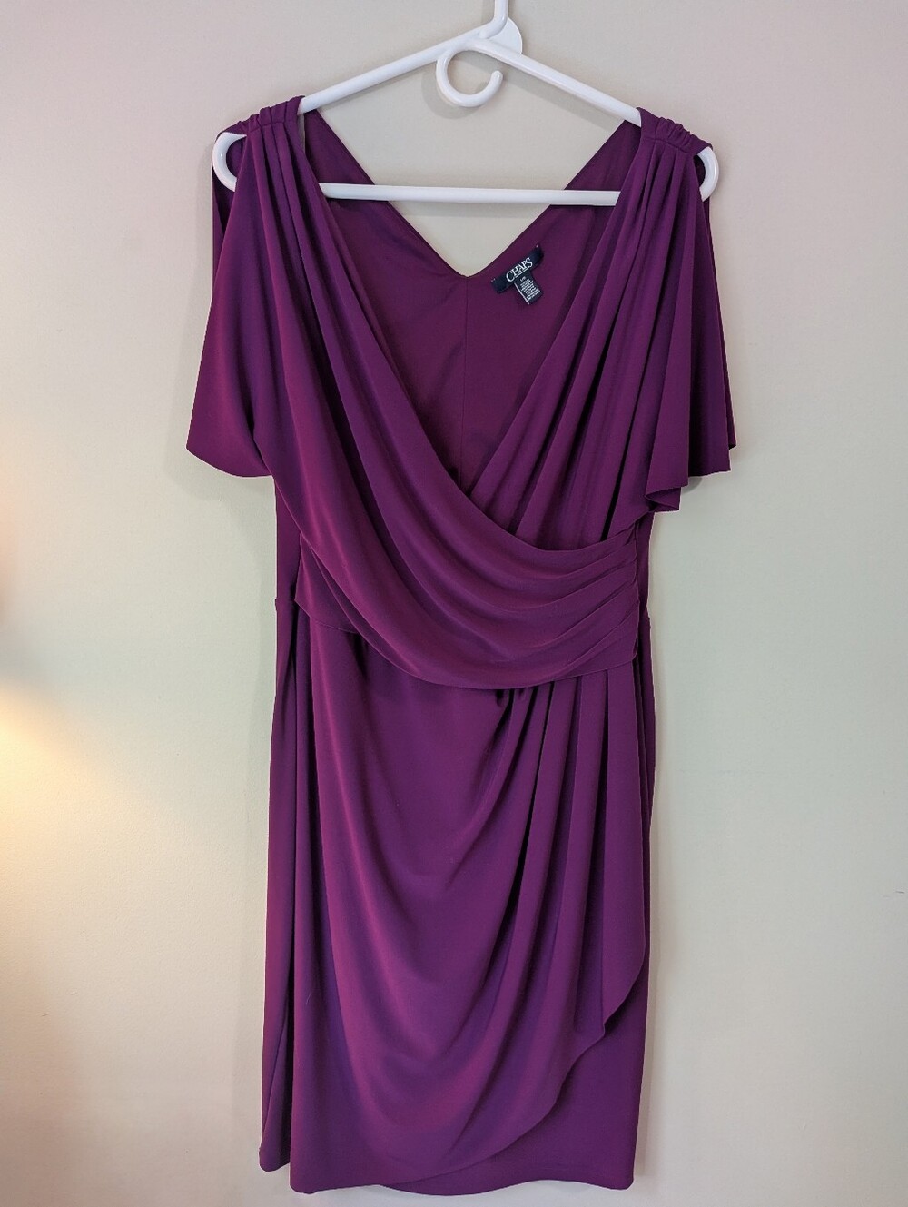Chaps Deep Purple Draped Midi Dress | Size Large (10-12)